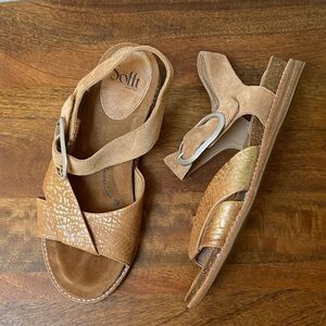 Sofft Brown Leather Cross-Strap Sandals